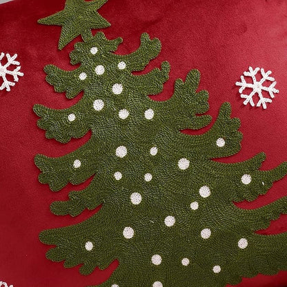 LUOYEHK Red Christmas Pillow Covers 18x18 Set of 2 Xmas Tree with Snowflakes Decorative Pillow Cases Winter Holiday Velvet Embroidered Cushion Covers for Couch Sofa Bed