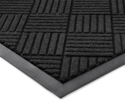 Front Door Mat, Heavy Duty Indoor Outdoor Doormat, 60" x 48" Low Profile Outdoor Mats for Home Entrance, Stain and Fade Resistant Welcome Mat Ideal for High Traffic Area, Diamond Black