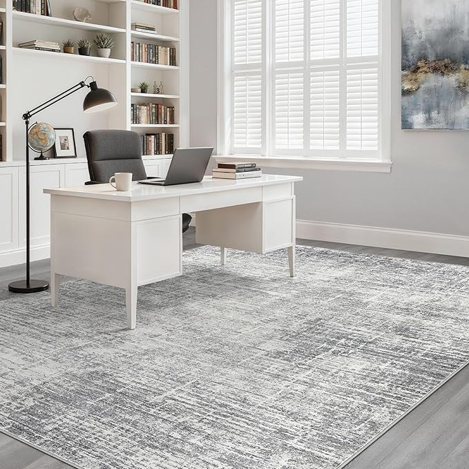 7x9 Area Rug Living Room: Washable Large Neutral Grey Rugs Abstract Soft Modern Stain Resistant Indoor Floor Non-Slip Carpet for Bedroom Nursery Kids Office Playroom Dining Room Under Table Home