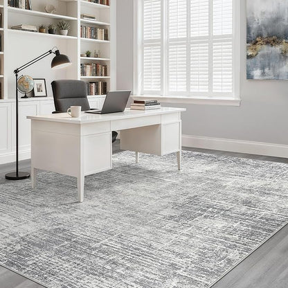 5x8 Area Rug Living Room: Washable Large Neutral Grey Rugs Abstract Soft Modern Stain Resistant Indoor Floor Non-Slip Carpet for Bedroom Nursery Kids Office Playroom Dining Room Under Table Home