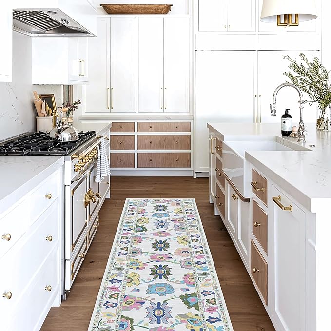 Fame Living Colorful Oushak Rug, Modern Rugs, Vintage, Turkish, Eclectic, Floral, Pastel, Washable, Small Throw, Accent Area Rug for Living Room, Bedroom, Kitchen, Bathroom, 2'5"x4'9"