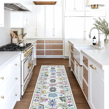 Fame Living Colorful Oushak Rug, Modern Rugs, Vintage, Turkish, Eclectic, Floral, Pastel, Washable, Small Throw, Accent Area Rug for Living Room, Bedroom, Kitchen, Bathroom, 2'5"x4'9"