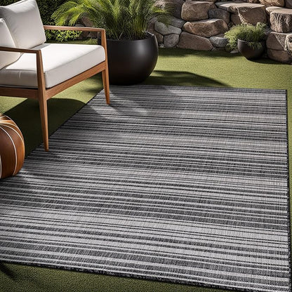 Stripe Outdoor Rug 10x14 Washable Outside Carpet for Indoor Patio Porch Waterproof Easy Cleaning Non Shedding Area Rugs Dark Gray 10 x 14