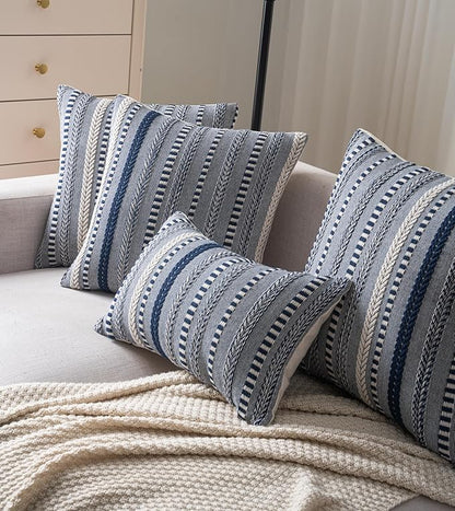 Boho Throw Pillow Covers 22x22 Inch Set of 2, Farmhouse Decorative Couch Pillow Cases, Navy Blue Accent Pillows of Bed, Sofa Bedroom Living Room Home Decor Cushion Cover