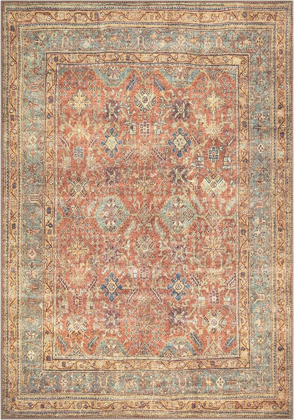Bloom Rugs Washable Non-Slip 4' x 6' Rug - Terracotta/Mustard Traditional Area Rug for Living Room, Bedroom, Dining Room, and Kitchen - Exact Size: 4' x 6'