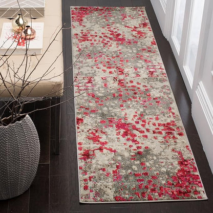 SAFAVIEH Monaco Collection Area Rug - 3' Round, Pink & Multi, Boho Chic Abstract Watercolor Design, Non-Shedding & Easy Care, Ideal for High Traffic Areas in Living Room, Bedroom (MNC225D)