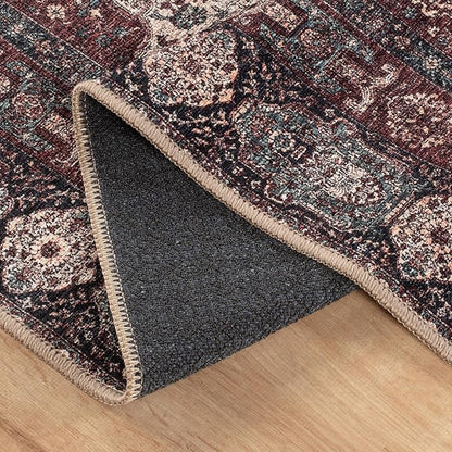 Bloom Rugs Washable Non-Slip 3' x 5' Rug - Red/Green/Cream Traditional Medallion Area Rug for Living Room, Bedroom, Dining Room, and Kitchen - Exact Size: 3' x 5'