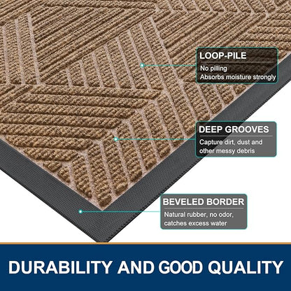 Smiry Front Door Mat Outside Entrance, Heavy Duty Sturdy Natural Rubber Doormat, Trap Dirt and Moisture, Easy Clean Low Profile Mats for Indoor Outdoor Entry, Irregular Triangle (47x32, Light Brown)