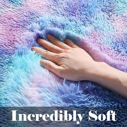ONASAR Fluffy Area Rugs for Girls Bedroom, 4x6 Purple Rainbow Washable Bedside Rug, Indoor Cute Ultra Soft Plush Shag Floor Carpets for Nursery Kids Teen Girl Dorm Princess Room Playroom Home Decor
