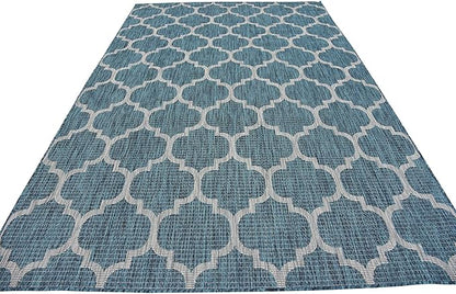 Unique Loom Outdoor Trellis Collection Area Rug (6' 1" x 9' Rectangle, Teal/ Gray)