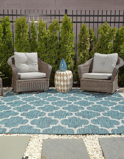 Unique Loom Outdoor Trellis Collection Area Rug (5' 1" Square, Teal/ Gray)