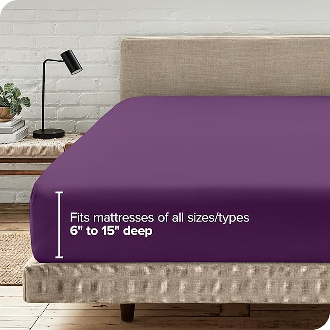 Bare Home Fitted Bottom Sheet King Size - Premium 1800 Microfiber - Ultra-Soft Hotel Luxury - Deep Pocket - Durable and Long Lasting (King, Plum)