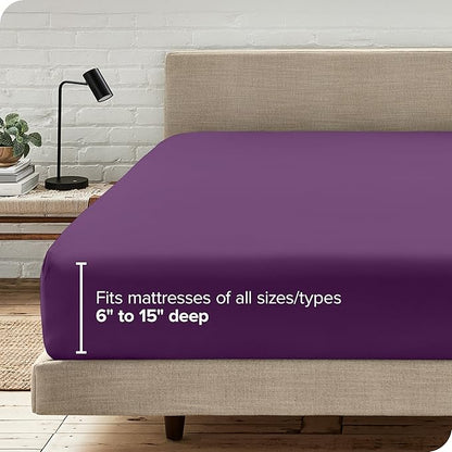 Bare Home Fitted Bottom Sheet King Size - Premium 1800 Microfiber - Ultra-Soft Hotel Luxury - Deep Pocket - Durable and Long Lasting (King, Plum)
