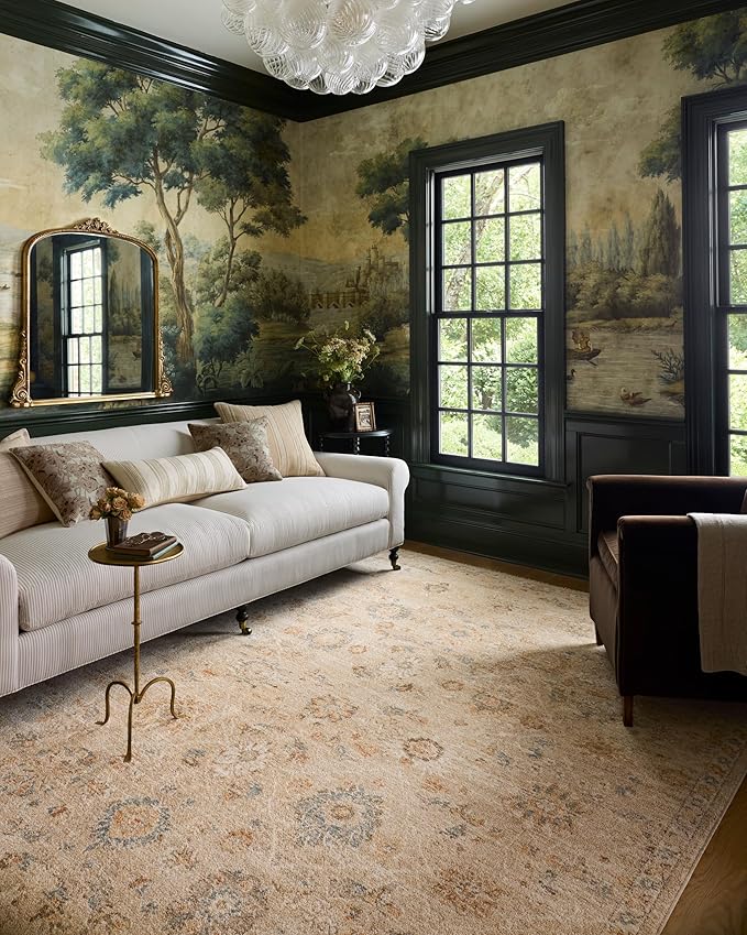 Loloi Chris Loves Julia Palma Collection PLM-11 Natural/Multi 9'-6" x 13'-1" Fringe Area Rug Vintage Style Boho Living Room Bedroom Carpet