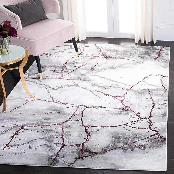 SAFAVIEH Craft Collection Accent Rug - 2'7" x 5', Grey & Wine, Modern Abstract Design, Non-Shedding & Easy Care, Ideal for High Traffic Areas in Entryway, Living Room, Bedroom (CFT877S)