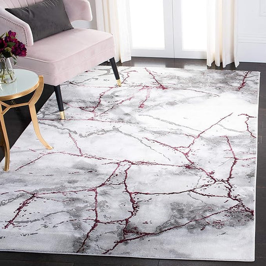 SAFAVIEH Craft Collection Accent Rug - 2'7" x 5', Grey & Wine, Modern Abstract Design, Non-Shedding & Easy Care, Ideal for High Traffic Areas in Entryway, Living Room, Bedroom (CFT877S)
