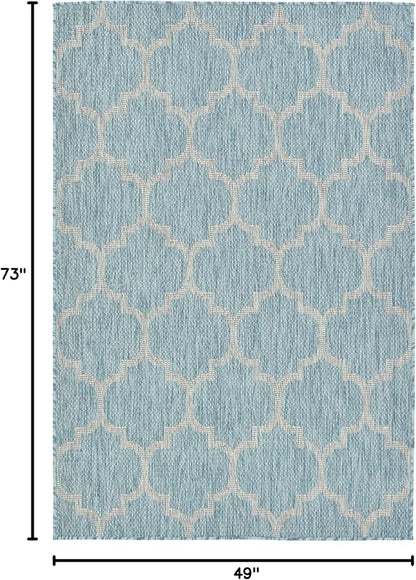 Unique Loom Outdoor Trellis Collection Area Rug (4' 1" x 6' 1" Rectangle, Aquamarine/ Gray)