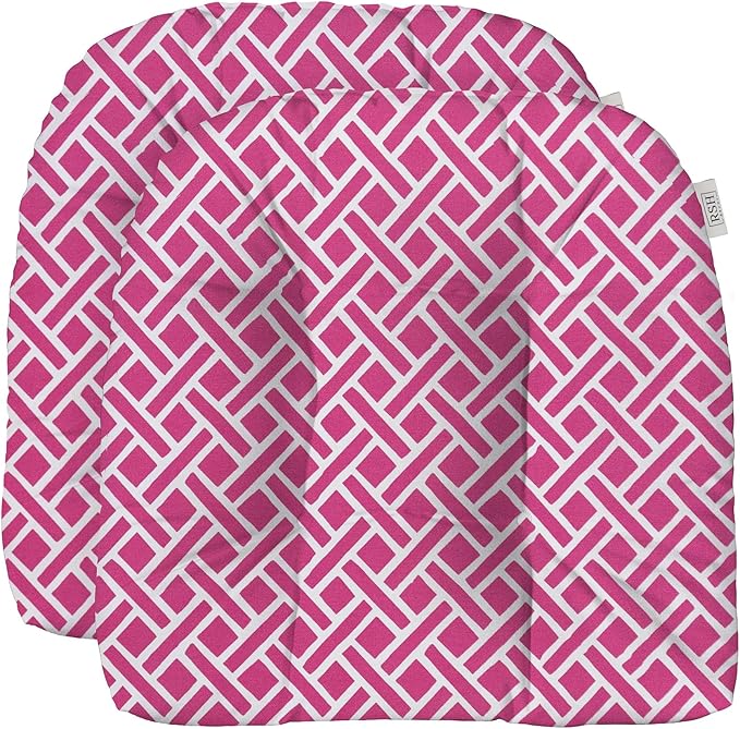 RSH DECOR: Tufted U-Shape Wicker Seat Cushions Set of 2 | 19” x 19” | All-Weather Spun Fabric | Water-Resistant | Outdoor Chair Cushions for Patio Furniture | Midnight Melody Pink