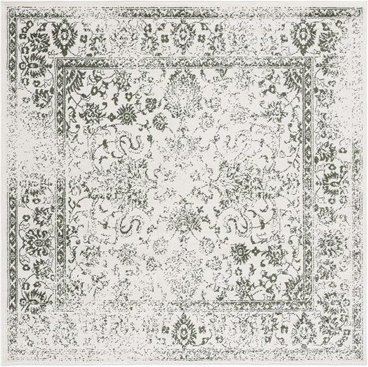SAFAVIEH Adirondack Collection Area Rug - 4' Square, Ivory & Dark Green, Distressed Design, Non-Shedding & Easy to Clean, Ideal for Living Room, Bedroom, Dining Space (ADR109X)