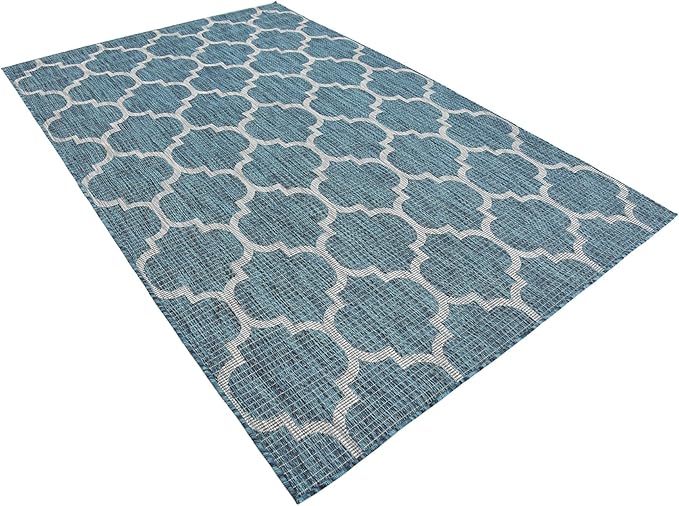 Unique Loom Outdoor Trellis Collection Area Rug (5' 3" x 8' Rectangle, Teal/ Gray)