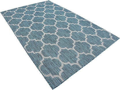 Unique Loom Outdoor Trellis Collection Area Rug (5' 3" x 8' Rectangle, Teal/ Gray)