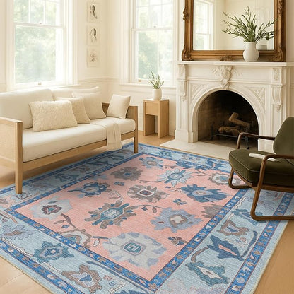 Fame Living Modern Oushak Runner Rug, Vintage, Turkish, Eclectic, Floral, Pastel, Washable, Small Throw Rugs, Short Runner for Hallway, Entryway, Laundry, Foyer, Bedroom, Kitchen, Bathroom, 2'5"x6'5"