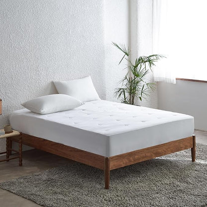 Simple&Opulence Cooling Quilted Mattress Pad – Fitted Sheet Mattress Protector Cover with Elastic Corners, Soft & Breathable, 16 Inch Deep Pocket (White, Twin)
