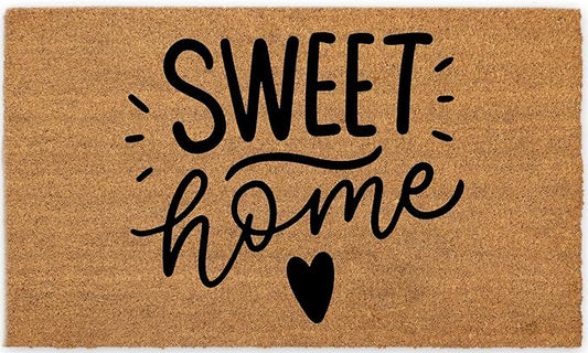 Coir Door Mats 17" X 30", Non-Slip Sturdy, PVC Backed Heavy Duty, Easy to Clean, Ideal for Door Entrance, Patio, Porch, Backyard, Garages, Sweet Home with Hearts