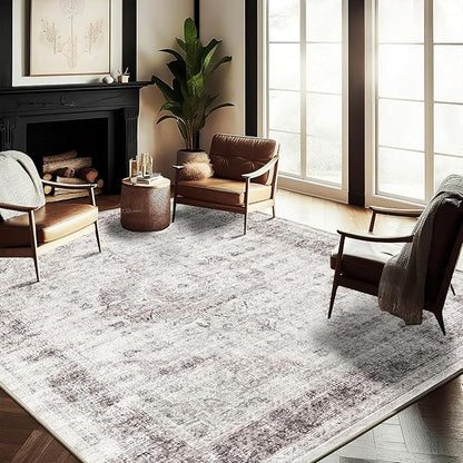 Washable Area Rug 10'x14' Floral red Boho Design Non-Shedding Easy Care Ideal for High Traffic Areas in Living Room Bedroom Office Coffee Table Kitchen Large Carpet