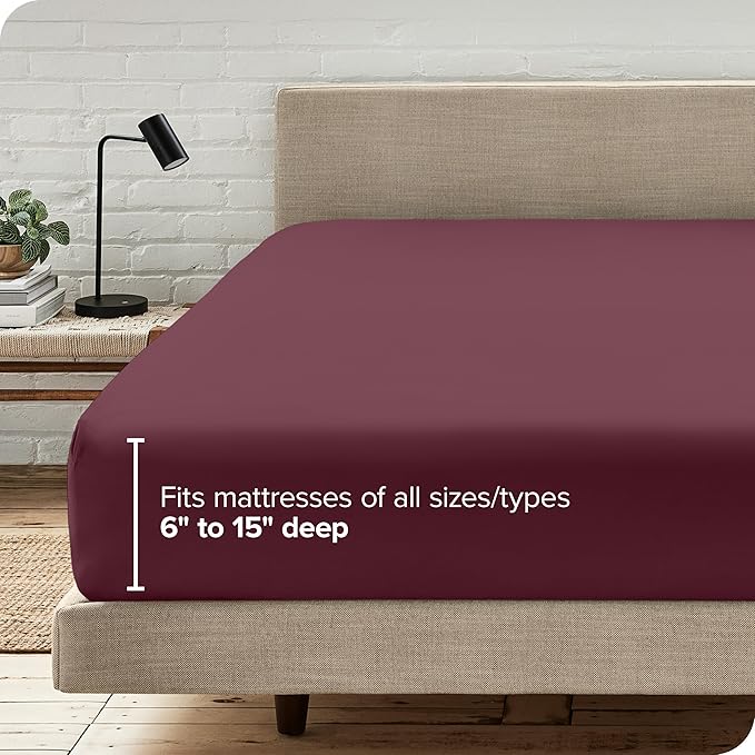 Bare Home Fitted Bottom Sheet Twin XL Size - Premium 1800 Microfiber - Ultra-Soft Hotel Luxury - Deep Pocket - Durable and Long Lasting - Fitted Sheet (Twin XL, Burgundy)