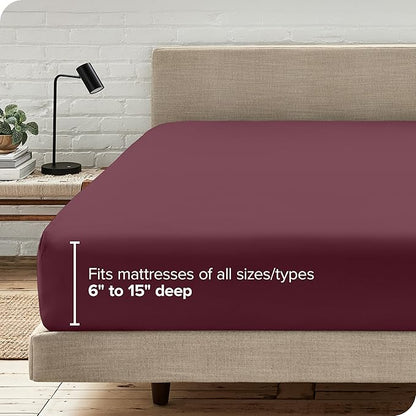 Bare Home Fitted Bottom Sheet Twin XL Size - Premium 1800 Microfiber - Ultra-Soft Hotel Luxury - Deep Pocket - Durable and Long Lasting - Fitted Sheet (Twin XL, Burgundy)
