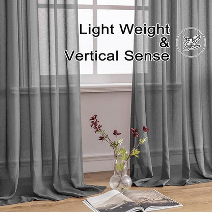 MAIHER Pinch Pleat Curtains 63 Inches Long Light Filtering Grey Sheer Curtain Panels Soft Touch Pleated Drapes with Adjustable Hooks for Bedroom, Grey, 42" W x 63" L, 2 Panels