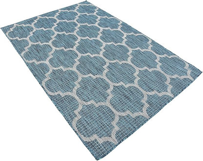 Unique Loom Outdoor Trellis Collection Area Rug (4' 1" x 6' 1" Rectangle, Teal/ Gray)