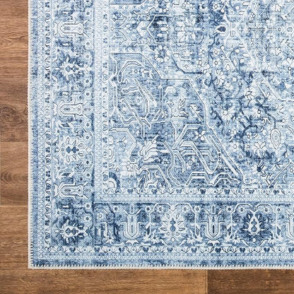 Bloom Rugs Washable Non-Slip 8' x 10' Rug - Ivory/Denim Blue Traditional Medallion Area Rug for Living Room, Bedroom, Dining Room, and Kitchen - Exact Size: 8' x 10'