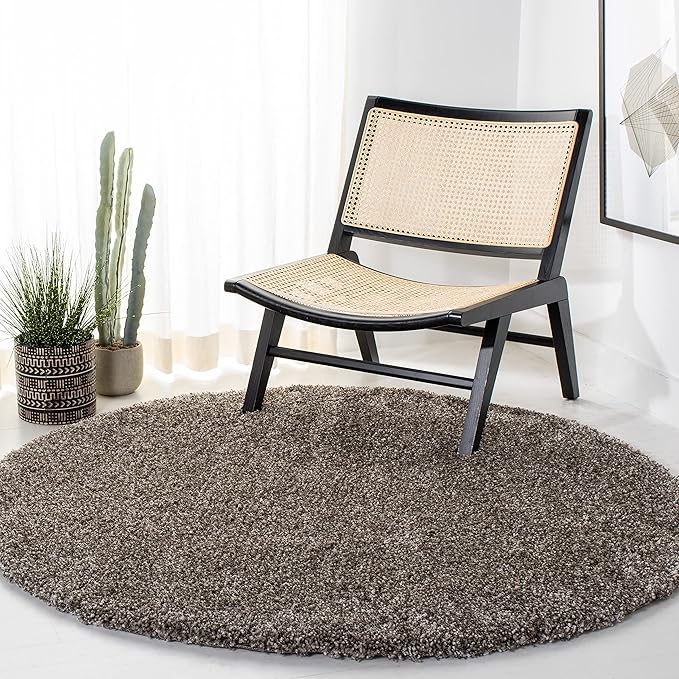 SAFAVIEH Milan Shag Collection 9' Round Grey SG180 Solid Non-Shedding Living Room Bedroom Dining Room Entryway Plush 2-inch Thick Area Rug