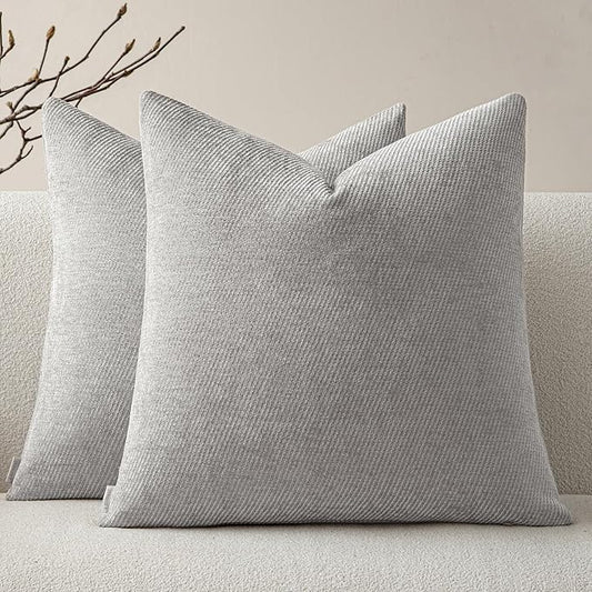 a moment Pack of 2 Decorative Chenille Throw Pillow Covers with Twill Cushion Covers for Sofa Living Room Couch Bed 20x20 Inch Grey