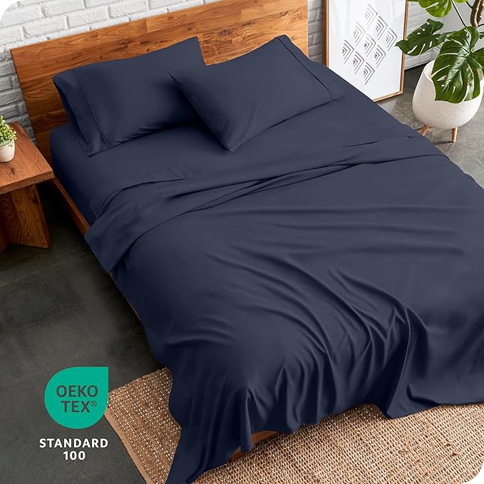 Bare Home Full XL Sheet Set - Luxury 1800 Ultra-Soft Microfiber Full Extra Long Bed Sheets - Double Brushed - Deep Pockets - Easy Fit - 4 Piece Set - Bed Sheets & Pillowcases (Full XL, Midnight Blue)