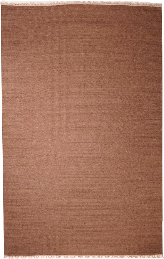Rugsotic Carpets Hand Woven Flat Weave Kilim Wool ECO-Friendly Area Rugs - 8'x10', Rectangle Shape, Light Brown Color, Solid Plain Design, Low Pile Handmade Rugs for Living Room (D00111)