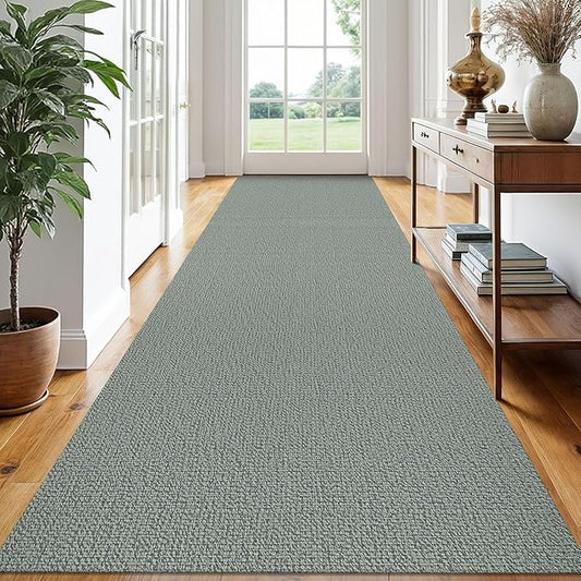 EARTHALL Extra Long Runner Rug 3x14 Ft Washable Runners for Hallways Cotton Non Slip Entryway Runner Braided Kitchen Runner Indoor Outdoor Carpet Runners for Stair, Hall, Foyers, Green/Grey