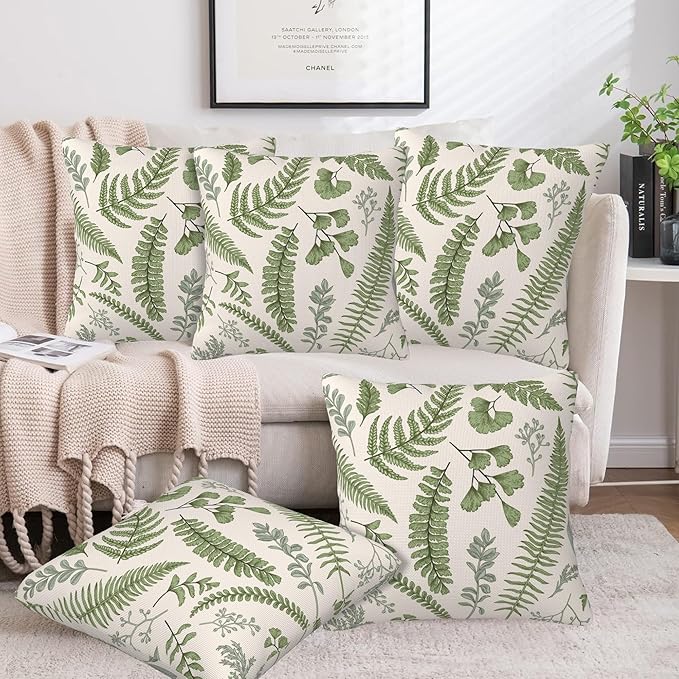 Leaves and Herbs Throw Pillow Cover Case Vintage Floral Botanical Throw Pillows Set of 2 Super Soft Pillow Covers 16x16 Inches Farmhouse Home Decor for Living Room Bedroom Sofa Couch Cushion Cover