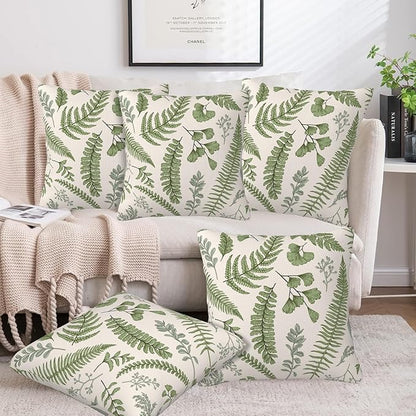 Leaves and Herbs Throw Pillow Cover Case Vintage Floral Botanical Throw Pillows Set of 2 Super Soft Pillow Covers 16x16 Inches Farmhouse Home Decor for Living Room Bedroom Sofa Couch Cushion Cover