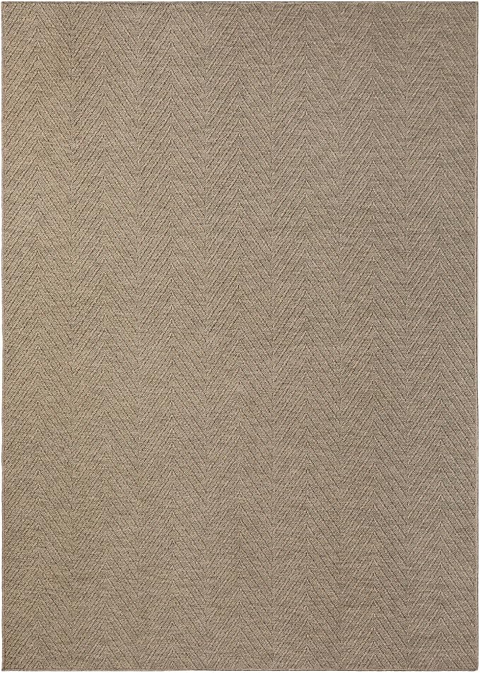 Town & Country Basics Pax Herringbone Textured Solid Everwash® Washable Area Rug, Low Pile, Non-Slip Backing, Easy Clean Pet & Family Friendly Rug, Brown, 4'11"x7'