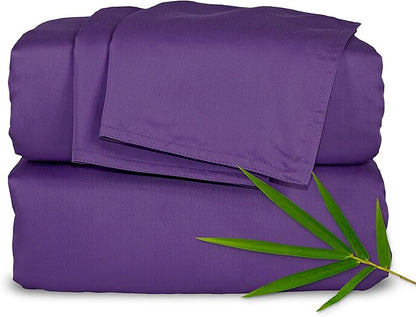 Pure Bamboo Twin Sheets, Genuine 100% Organic Viscose Derived from Bamboo Bed Sheet Set, Luxuriously Soft & Cooling, Double Stitching, 2 Year Quality Promise (Twin, Purple)