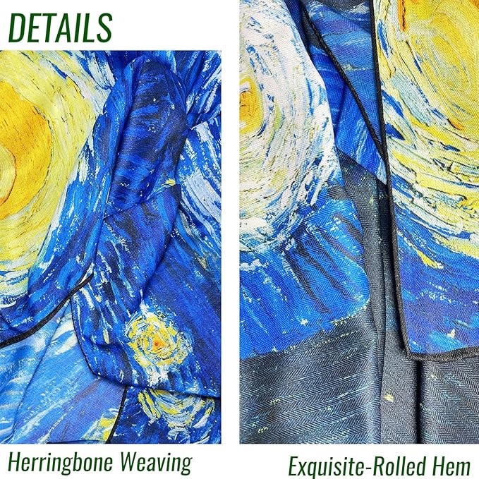 Artist Oil Painting Wraps 51"x51" Cashmere-Soft Art Pashmina Luxury Rolled Hem Women Large Travel Blanket Shawl