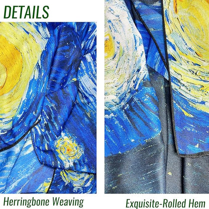 Artist Oil Painting Wraps 51"x51" Cashmere-Soft Art Pashmina Luxury Rolled Hem Women Large Travel Blanket Shawl