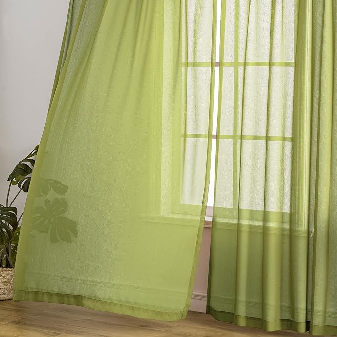 MAIHER Sage Pinch Pleated Sheer Curtains 96 Inches Long for Bedroom Soft Touch Lightweight Transparent Light Filtering Pleated Drapes with Ajustable Hooks, Sage Green, 42" W x 96" L, 2 Panels