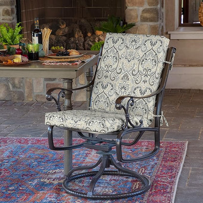Arden Outdoor Dining Chair Cushion, 20 in x 20 in, Weather-Proof, Rain-Proof, Fade Resistant Patio Cushion for Patio, Dining, or Rocking Chairs 20 x 20, Neutral Aurora Damask
