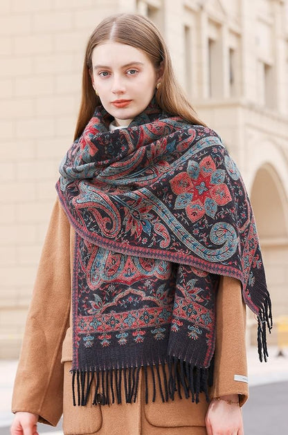 Wander Agio Warm Fashion Scarf Long Shawl Large Blanket Winter Wraps Scarves for Women Cashmere Jacquard Vintage Paisley