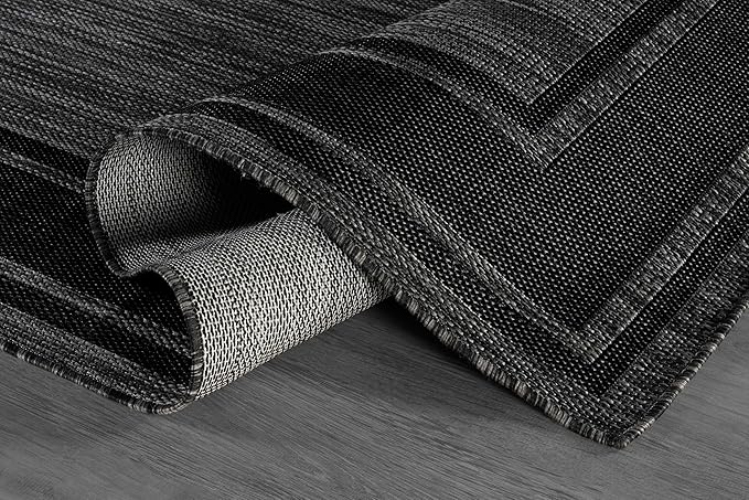 Beverly Rug Outdoor Rug 6x9 Modern Bordered Area Rugs for Indoor and Outdoor Patio Deck Porch Garden Waterproof Weather Sun Resistant Washable Outside Carpet (6 x 9 Black)