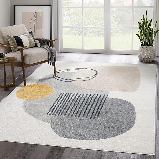 Abani Rugs Deco DEC130A Cream Minimalist Geometric Area Rug (Cream, 2' x 3')